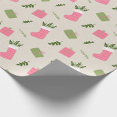 Roze groene kerstcadeautjes, stoppatronen cadeaupapier (Hoek)