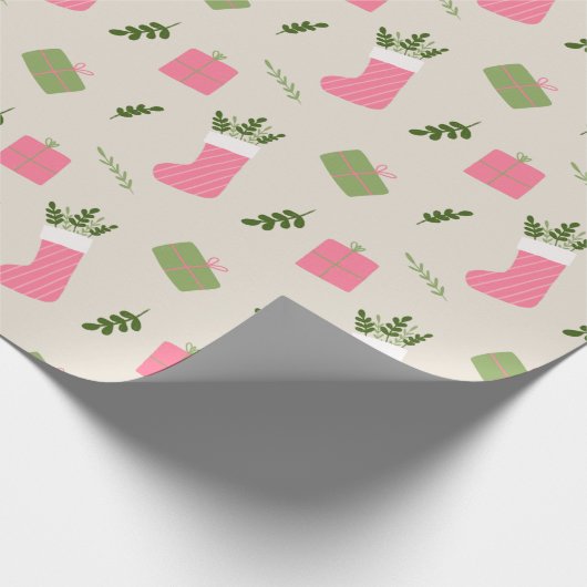 Roze groene kerstcadeautjes, stoppatronen cadeaupapier (Hoek)
