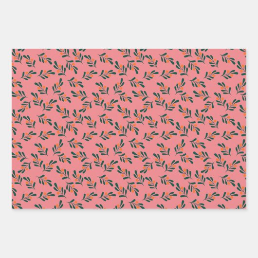 Roze Groene Kerstenset van 3 Inpakpapier Vel (Voorkant 3)