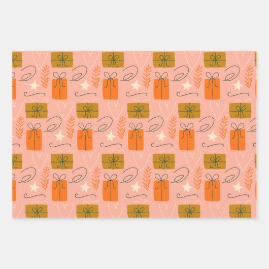 Roze Groene Kerstenset van 3 Inpakpapier Vel (Voorkant 2)