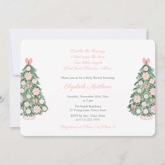  Roze Groene Kerstmis Tweeling Meisjes Baby shower Kaart (Voorkant)