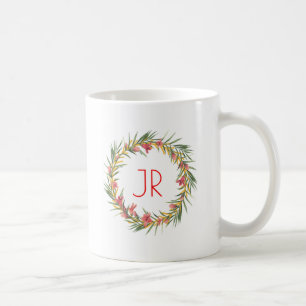 Roze & Groene Kerstmiskrans Monogram Koffiemok