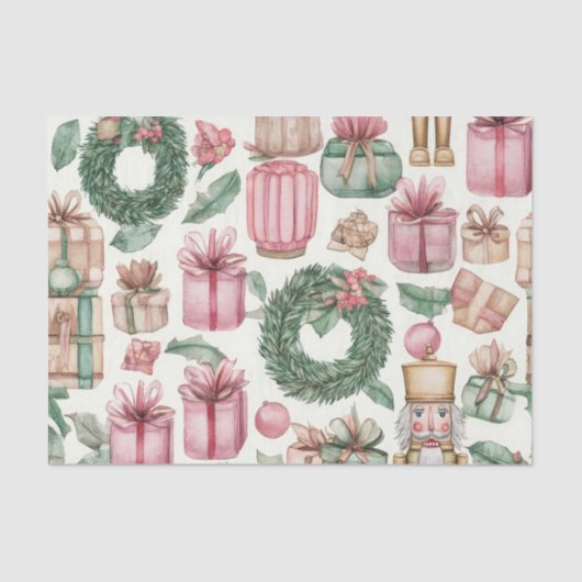 ROZE & GROENE KERSTNOTENKRAKERFIGUUR TISSUEPAPIER (Voorkant)