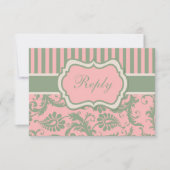 Roze, groene, Khaki Striped Damask Reply Kaart (Voorkant)