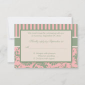 Roze, groene, Khaki Striped Damask Reply Kaart (Achterkant)