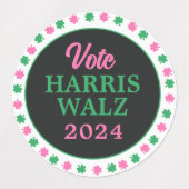 Roze groene klaver 2024 Stem Harris Walz Labels (Design 2)