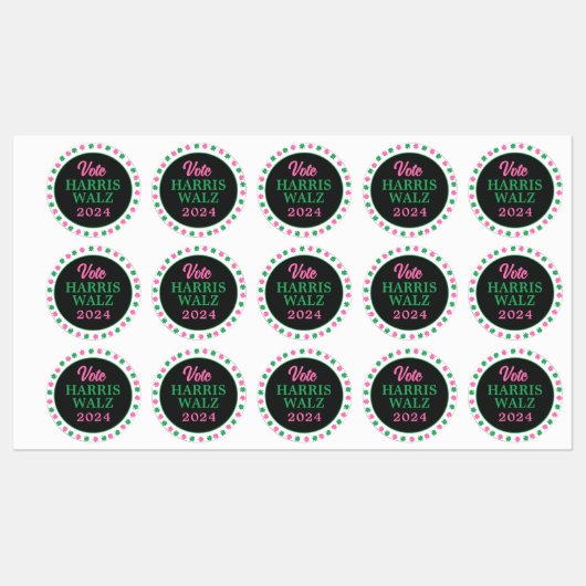 Roze groene klaver 2024 Stem Harris Walz Labels (Vel)