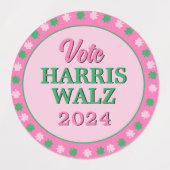 Roze groene klaver 2024 Stem Harris Walz Labels (Design 2)