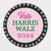 Roze groene klaver 2024 Stem Harris Walz Labels (Design 2)
