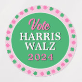 Roze groene klaver 2024 Stem Harris Walz Labels (Design 2)