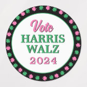 Roze groene klaver 2024 Stem Harris Walz Labels (Design 1)