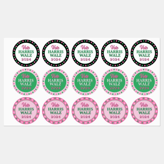 Roze groene klaver 2024 Stem Harris Walz Labels (Vel)