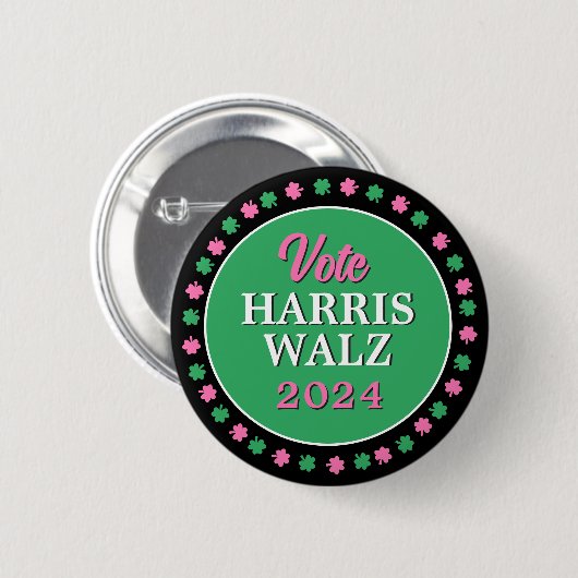 Roze groene klaver 2024 Stem Harris Walz Ronde Button 5,7 Cm (Voorkant /achterkant)