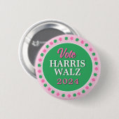 Roze groene klaver 2024 Stem Harris Walz Ronde Button 5,7 Cm (Voorkant /achterkant)