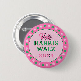 Roze groene klaver 2024 Stem Harris Walz Ronde Button 5,7 Cm