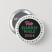 Roze groene klaver 2024 Stem Harris Walz Ronde Button 5,7 Cm (Voorkant /achterkant)