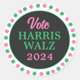 Roze groene klaver 2024 Stem Harris Walz Ronde Sticker