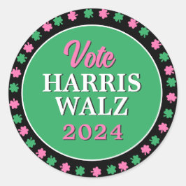 Roze groene klaver 2024 Stem Harris Walz Ronde Sticker