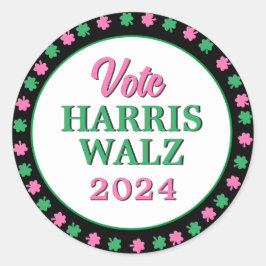 Roze groene klaver 2024 Stem Harris Walz Ronde Sticker