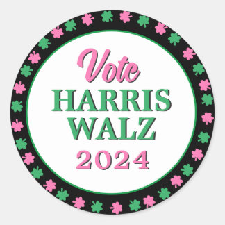 Roze groene klaver 2024 Stem Harris Walz Ronde Sticker