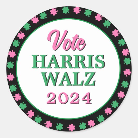 Roze groene klaver 2024 Stem Harris Walz Ronde Sticker (Voorkant)