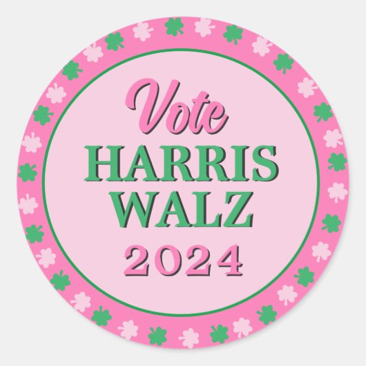 Roze groene klaver 2024 Stem Harris Walz Ronde Sticker (Voorkant)