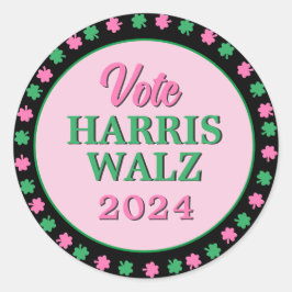 Roze groene klaver 2024 Stem Harris Walz Ronde Sticker