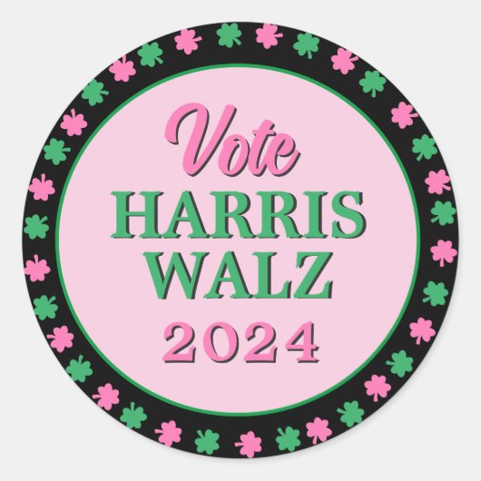 Roze groene klaver 2024 Stem Harris Walz Ronde Sticker (Voorkant)