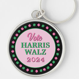 Roze groene klaver 2024 Stem Harris Walz Sleutelhanger