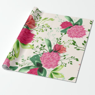 Roze groene klaver Waterverf Cadeaupapier