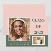 Roze Groene Kleurblok 2 Foto 2022 Afstuderen Aankondiging (Voorkant / Achterkant)