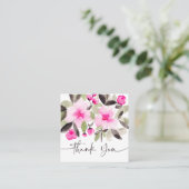 Roze groene kleurige florale waterverf dank u vierkante visitekaartje (Staand voorkant)
