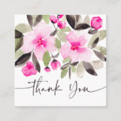 Roze groene kleurige florale waterverf dank u vierkante visitekaartje (Voorkant)