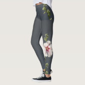 Roze groene langgroene bladeren op donkergrijs leggings (Links)
