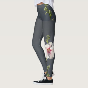 Roze groene langgroene bladeren op donkergrijs leggings