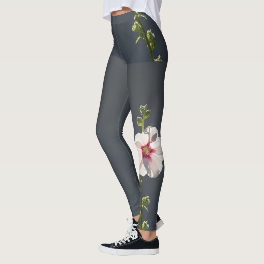 Roze groene langgroene bladeren op donkergrijs leggings (Links)