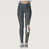 Roze groene langgroene bladeren op donkergrijs leggings (Voorkant)