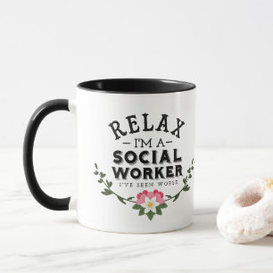 Roze groene leder Floral Quote Relax Social Worker Mok