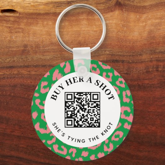 Roze Groene Leopard Bachelorette Party QR Betaling Sleutelhanger (Voorkant)