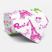Roze groene liefde voor Parijs Stropdas (Opgerold)