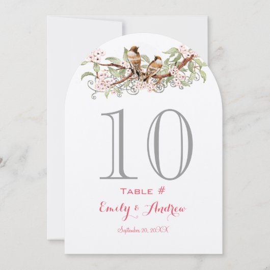 Roze & Groene Liefdesvogels Bruiloft Tafel Nummerk Kaart (Voorkant)