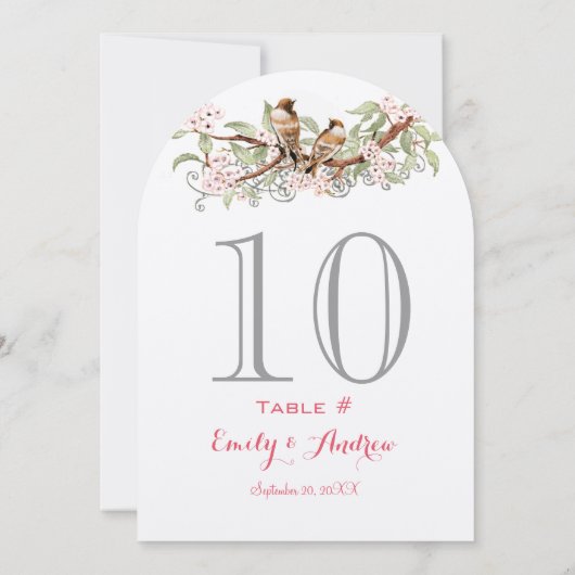 Roze & Groene Liefdesvogels Bruiloft Tafel Nummerk Kaart (Achterkant)