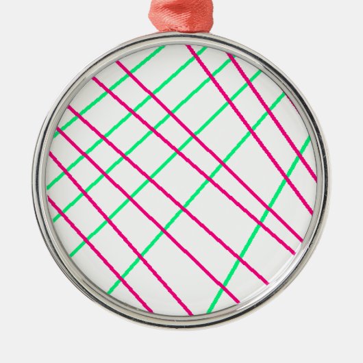 Roze groene lijnen, Kinder kunst, geometrische sch Metalen Ornament (Voorkant)