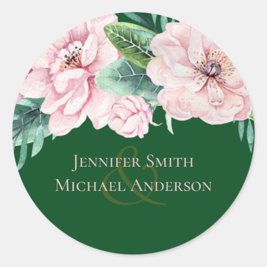  roze groene loftrompet van Floral Ronde Sticker (Voorkant)