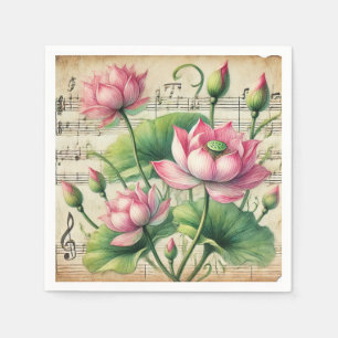 Roze & Groene Lotus  Bladmuziek Découpage Servet