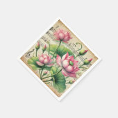 Roze & Groene Lotus  Bladmuziek Découpage Servet (Hoek)