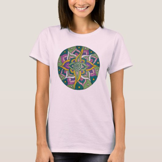 Roze/Groene Lotus Mandala T-shirt (Voorkant)