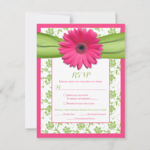 Roze Groene Madeliefje Damast Huwelijksmaaltijd Ke RSVP Kaartje