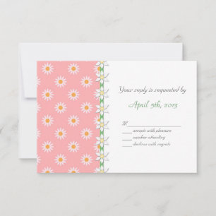 Roze Groene Madeliefjes Bloemig Lente Bruiloft RSV RSVP Kaartje