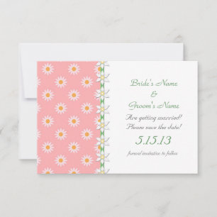 Roze Groene Madeliefjes Trouw Save the Date Kaart